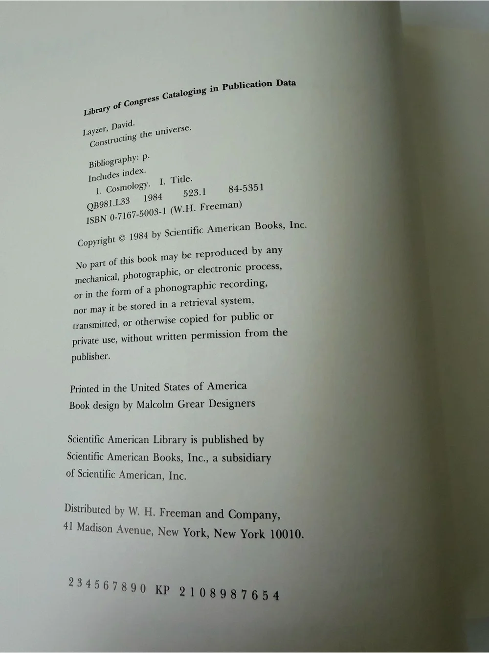 Constructing the Universe by David Layzer | Scientific American Library Series